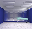 morgue with blue and white walls