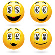 Smiley balls looking at money