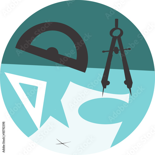 Illustration: Illustration of protractor, setsquare and divider Illustration of protractor, setsquare and divider