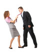 Girl pulls a man in a tie Girl pulls a man in a tie