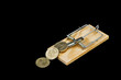 coins on mousetrap