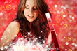 sexy girl smiles and holding a magic gift in packing sexy girl smiles and holding a magic gift in packing