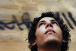 Boy Face on grunge background.