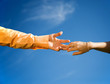 Hands in a sky close-up