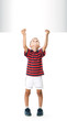 Boy holding a banner