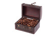 Wooden chest with coffee grains