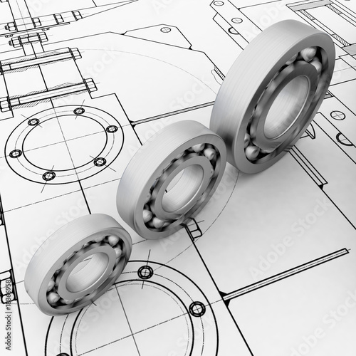 Illustration: mechanical sketch with three different size of bearings mechanical sketch with three different size of bearings