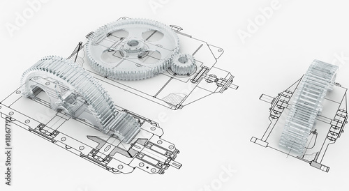 Illustration: mechanical sketch with gears mechanical sketch with gears