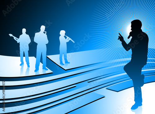 Vector: singer and band on abstract internet blue background singer and band on abstract internet blue background
