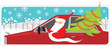 Santa is carrying a Christmas tree by car