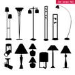Vector silhouette set of lamps and lighting