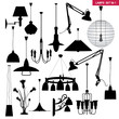 Vector silhouette set of lamps and lighting