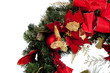 Christmas wreath with red and gold on a white background