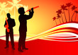 live music band on tropical red background live music band on tropical red background