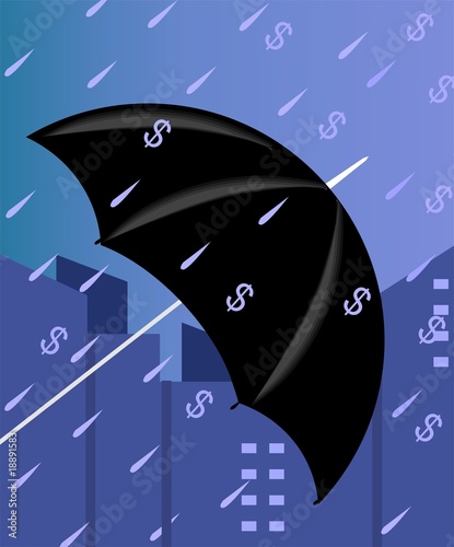 Illustration: Illustration of an umbrella protecting from dollar rain Illustration of an umbrella protecting from dollar rain