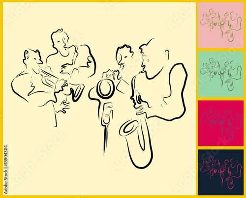 Vector: Live Jazz & Blues Band playing saxaphone and trumpet Live Jazz & Blues Band playing saxaphone and trumpet