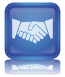 "Handshake" Button (square - blue - shiny - vector - reflection)
