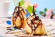 pears with flaked almonds and chocolate sauce pears with flaked almonds and chocolate sauce