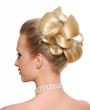 Modern wedding hairstyle rear view isolated on white