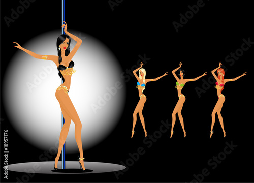 Illustration: set of beautiful young women dancing a striptease set of beautiful young women dancing a striptease