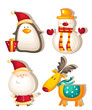 santa claus snowman rudolf penguin vector illustration