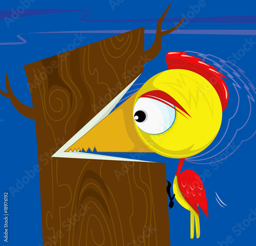 Illustration: Illustration of woodpecker cutting the tree Illustration of woodpecker cutting the tree
