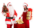 Christmas shopping of girl and santa clause with tree.