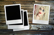 Retro photo frames on wood