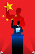 China flag with political speaker behind a podium