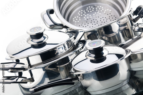 Photo: A set of saucepans, stainless steel A set of saucepans, stainless steel