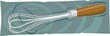 Illustration of a metallic blender with wooden handle