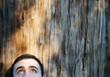 Happy eyes looking up.Place for text