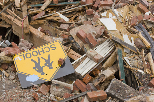 Photo: School Sign in Rubble School Sign in Rubble