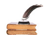 Inkpot with quill and books