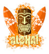 Vector illustration of orange tiki mask with surf boards