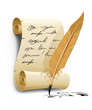 old writing script with ink feather tool