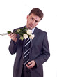 Kissed man with white roses