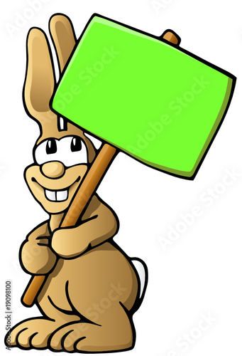 Vektor: Cartoon Osterhase mit grünem Schild Cartoon Osterhase mit grünem Schild