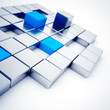 Photo en ligne au meilleur prix Abstract silver and blue metallic cubes on a white