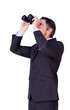Confident businessman looking through binoculars Confident businessman looking through binoculars