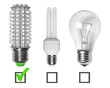 Led, neon and tungsten bulbs with checkboxes.