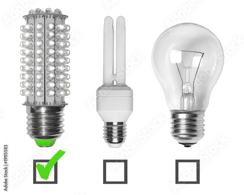 Foto: Led, neon and tungsten bulbs with checkboxes. Led, neon and tungsten bulbs with checkboxes.