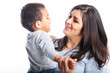 Happy toddler playing with mom