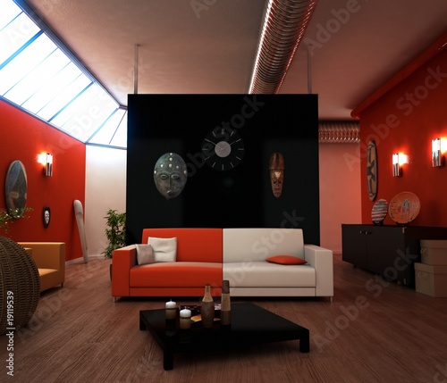 Illustration: Interieur canapé rouge et blanc Interieur canapé rouge et blanc