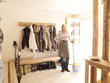 Girl with mop and bucket in ski chalet Girl with mop and bucket in ski chalet