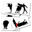 Collection of illustrations with a bullfighter in action, spain