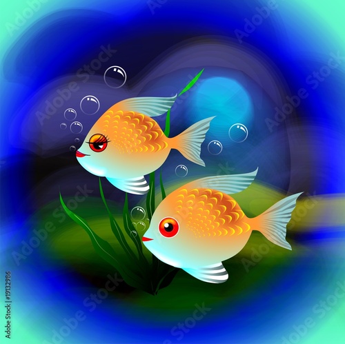Illustration: Digital painting of fishes in colour background Digital painting of fishes in colour background