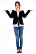 Full length of women posing with her hands open up