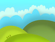 Drawn landscape with green hills, sky and clouds. Drawn landscape with green hills, sky and clouds.