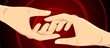 Illustration of two hands in red design background